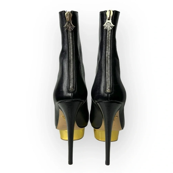 Charlotte Olympia Black Lucinda Golden Platform Ankle Boot 36.5 - Picture 4 of 12